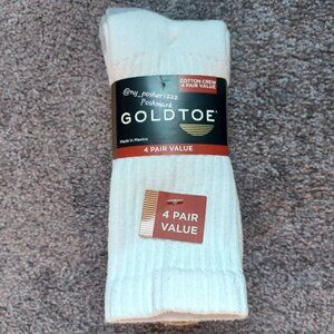 GOLD TOE White Cotton Crew Socks 10-13 (4 pair)